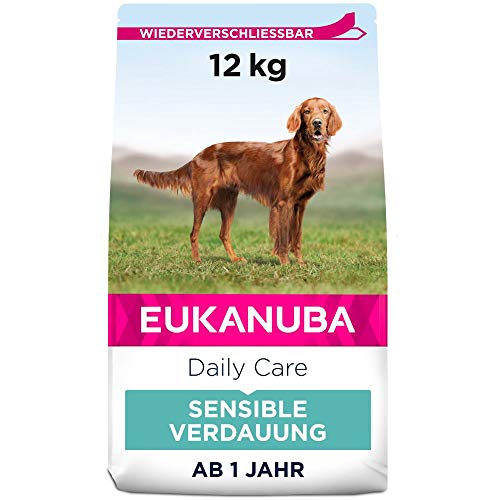 Eukanuba Daily Care Sensitive Digestion Hundefutter - Trockenfutter für Hunde mit sensibler Verdauung Magenfreundlich mit leicht verdaulichem Reis 12 kg