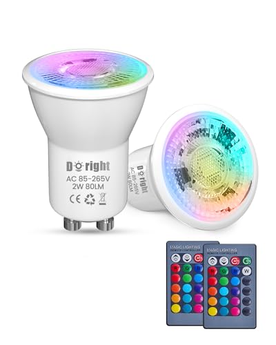 DoRight GU10 Farbwechsel LED Lampe 35mm MR11 LED Spots Birne Reflektorlampe 2W RGB Spot Licht Dimmbar Kaltes Weiß Glühbirne mit Fernbedienung Ersatz für 20W Halogenlampen AC 85-265V 2 Stück