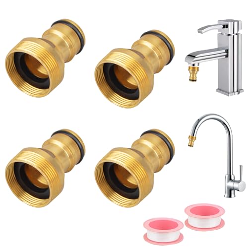 OdiuK 4 Stück Universal-Wasserhahnanschluss Für Mischbatterie 1 2 Zoll Messing Schlauchadapter Gartenschlauch Hahn Anschluss mit 2 Rollen Klebeband Außengewinde Wasserhahn Adapter für Haus Garten