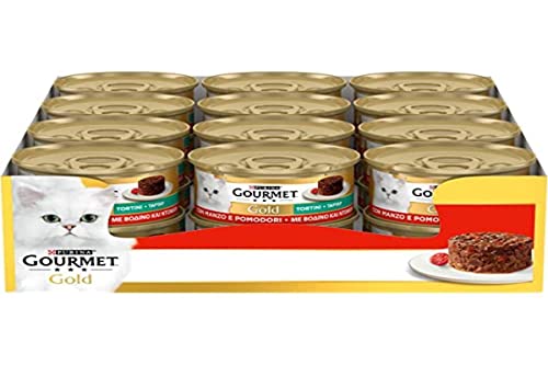 Purina Gourmet Gold Pasteten mit Gemüse feucht Katzen mit Rindfleisch und Tomaten 24 Dosen 85 g