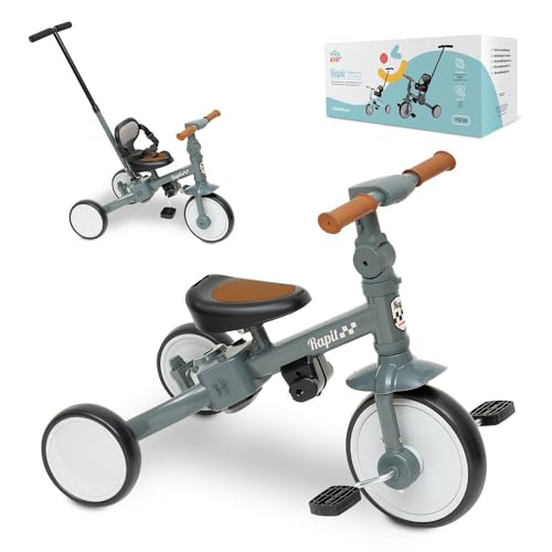 Interbaby Dreirad Evolution ab 1 Jahr bis 5 Jahren Vom Dreirad zum Fahrrad mit oder ohne Pedale Anpassungsfähig und Wandelbar Grau Farbe