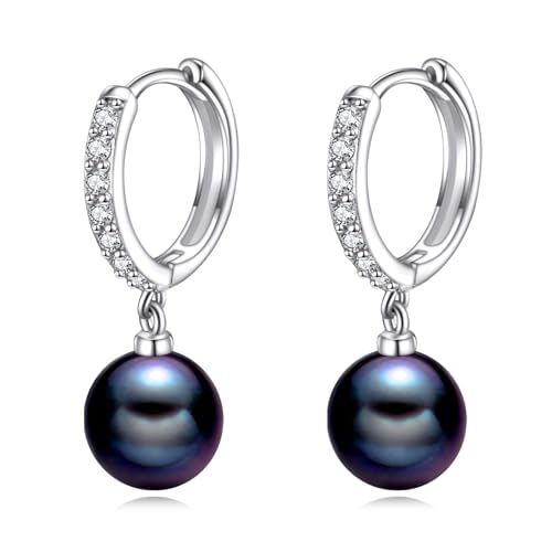 VONALA Schwarze Perle Ohrringe Sterling Silber Hängend Creolen Ohrringe Schmuck Geschenke für Damen und Mädchen Schwarze Perle-CZ