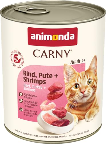 animonda Carny Katzen Nassfutter Rind Pute Shrimps 6 x 800g getreidefreies Katzen Nassfutter ohne Zucker mit frischen fleischigen Zutaten