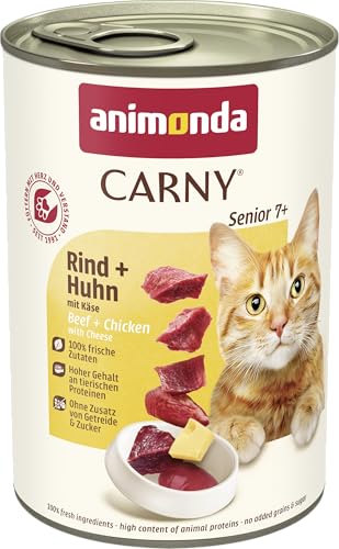 animonda Carny Senior Rind Huhn Käse 6x 400g Katzennassfutter für ältere ab 7 Jahren Senior 100 % frischen Zutaten Getreide und Zucker