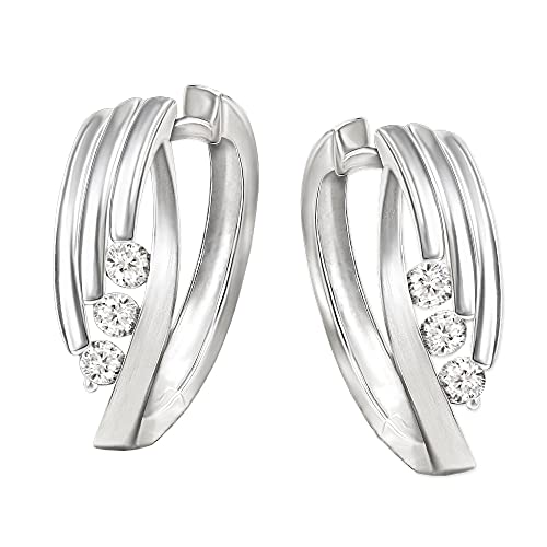 CLEVER SCHMUCK Silberne 17x 15 mm mit 3 Zirkonias in weiss elegant geschwungen Sterling im Schmucketui