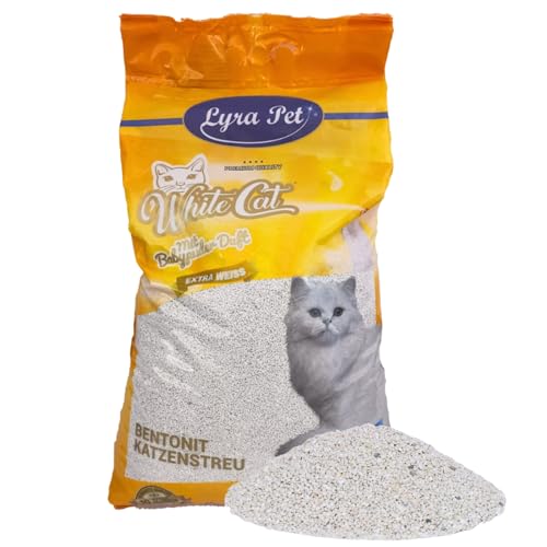 Lyra Pet 15 Liter White Cat Katzenstreu Mit Babypuder Duft Feines Klumpstreu 350% Saugkraft Naturprodukt aus Bentonit Stark Klumpend Saubere Wohnung Neutralisiert Gerüche Staubarm