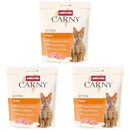 Carny Katzen Trockenfutter Kitten mit Huhn 1 x 350g Kitten Getreide und Zuckerfreies Trockenfutter von animonda für wachsende Katzen Packung mit 3