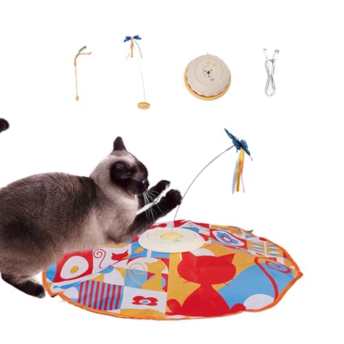 Generisch Interactive Cat Toys Rechargeable Wand Feather Toy Indoor Cat Toys Cat Wand Toy with Butterfly Kitten Toy Engaging Interactive Fun Fabric ABS for Exercise with Moving Feather