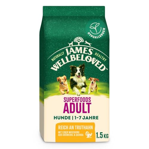 JAMES WELLBELOVED Superfoods 1 5kg Hund Trockenfutter Truthahn mit Einer Mischung aus Grünkohl und Quinoa