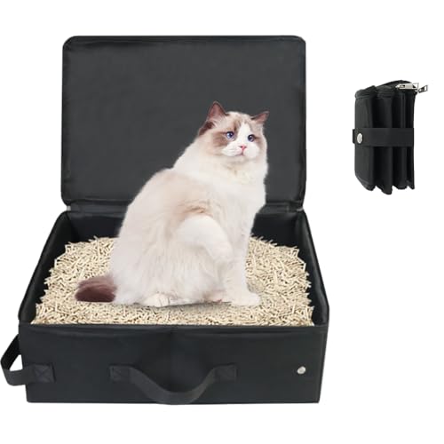 Palwin Faltbare Katzentoilette Tragbare Katzentoilette wasserdichte Katzenklo Stoff Katzentoilette mit Deckel und Griff Reise Katzenklo für Indoor Outdoor Park Zuhause Camping Reisen Schwarz