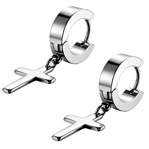 Flongo Herren Ohrstecker Creolen Damen Ohrringe Edelstahl Ohrstecker Ohrringe Silber Schwarz Stecker Runden Kreuz Anhänger Jahrgang Männer Frauen