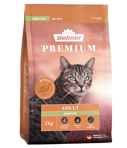 Dehner Premium Katzenfutter Sensitive Trockenfutter getreidefrei für ausgewachsene ernährungssensible Katzen Pute 2 kg