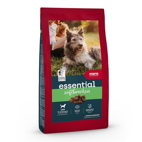 MERA essential Soft Brocken Hundefutter trocken für alle Hunderassen Trockenfutter mit Geflügel Protein gesundes Futter mit Omega-3 und Omega-6 Kroketten halbfeucht 12 5 kg - Packaging may vary