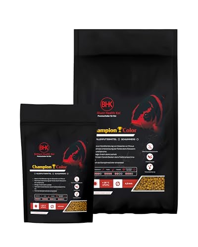 BHK Koi Futter Champion Color Swim 1 2kg Schwimmende 4 5mm Pellets Farbfutter für Koi ab 16 C Für Intensive Farben gesunde Entwicklung