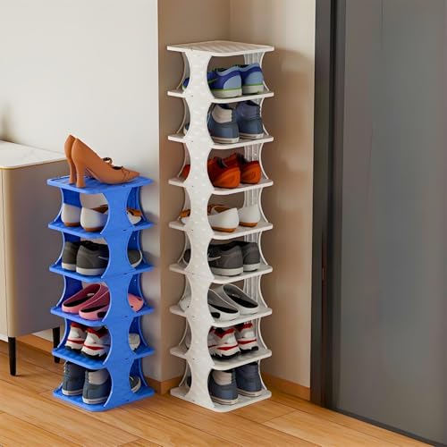 Schmales Schuhregal 8-lagig modular stapelbar für Eingangsbereich Wohnzimmer Schlafzimmer Küche Kinder blauer Schuhschrank platzsparendes Design