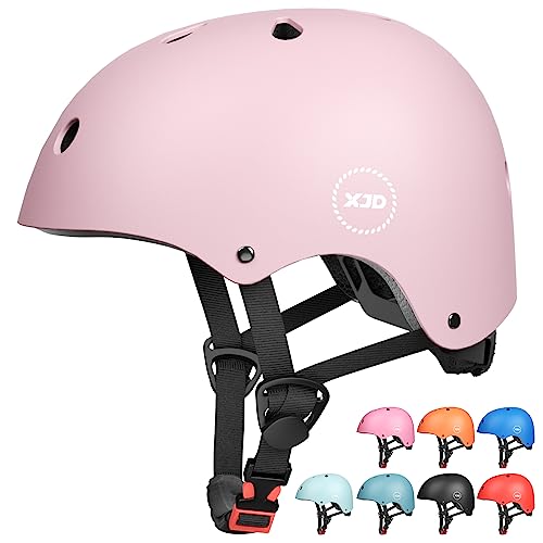 XJD Fahrradhelm Kinder Jugend Kinderhelm Einstellbare Skateboard Helm Skaterhelm für Fahrrad Skateboard Scooter Roller Kinderfahrradhelm für 3-13 Alt Mädchen und Jungen S 51-54 cm Rosa Lila