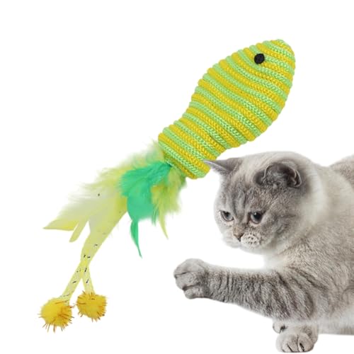 Wisylizv Katzenfeder-Spielzeug interaktives Fisch-förmiges Seilspielzeug für Katzen buntes Haustier-Spielzubehör für Bewegung Spaß und Unterhaltung tragbares und langlebiges Katzenzubehör