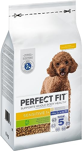 Perfect Fit Sensitive Adult 1 Trockenfutter für kleine 10kg sensitive Hunde ab 1 Jahr 6kg 1 Beutel Premium Hundefutter trocken reich an Truthahn zur Unterstützung einer gesunden Darmflora