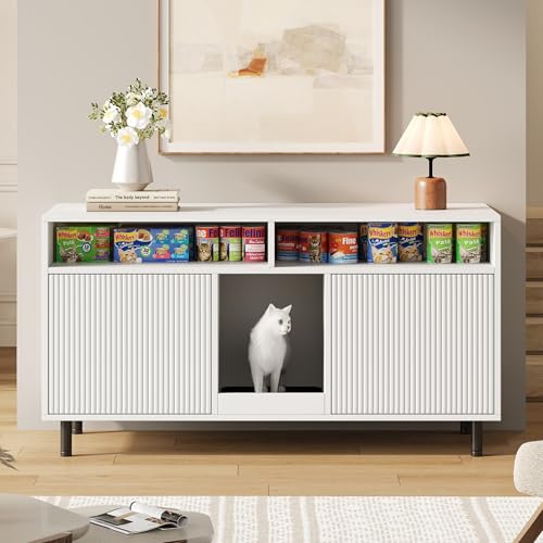 Katzentoiletten-Schrank Katzenstreuwanne-Schrank mit Sandauffangmatte Haustier-Schrank mit Ablage Haustier-Sideboard TV-Schrank ohne Katzenstreuwanne 120x50x66cm Weiß