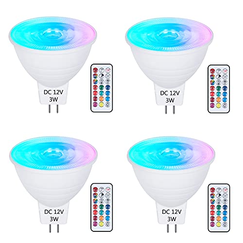 DoRight 4x GU5.3 LED Farbwechsel Birne MR16 3W AC DC 12V Dimmbar Farben LED Glühbirne mit Fernbedienung RGB Kaltweiß 6000K 2 Pin Spotlight für DJ Disco Club Party Pub Hause Mood Farbwechsellampe