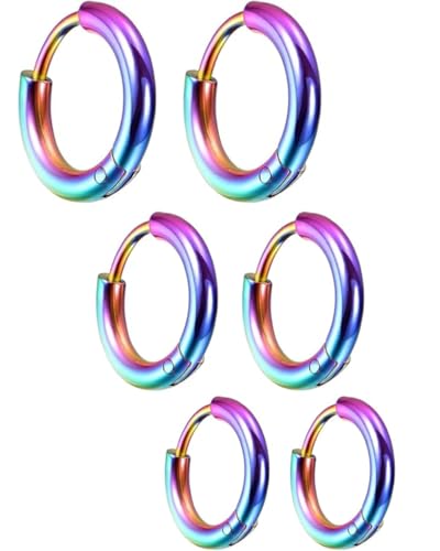 WUNZILO 3 Paar Edelstahl 8 10 12mm Knorpelohrringe Herren Mädchen Hypoallergene Bunt