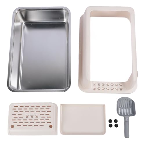 Gavigain Extra Large Edelstahlkatze Katzentoilette hochseitig Antispritzabdeckung leicht zu reinigendem und geräumiges Design für große Katzen Khaki
