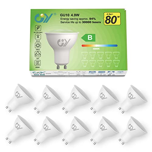 GY GU10 Neutralweiss Lampe 4.9W 790 Lumen 4000K Neutralweiß Glühbirnen 80W Halogenlampe ersetzt Abstrahlwinkel 120 Leuchtmittel Nicht Dimmbar Energiesparlampe 10er Pack