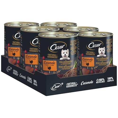 Cesar NATURAL GOODNESS Premium Hunde Nassfutter in der Dose Casserole in Sauce mit Truthahn und Superfoods 6x400g