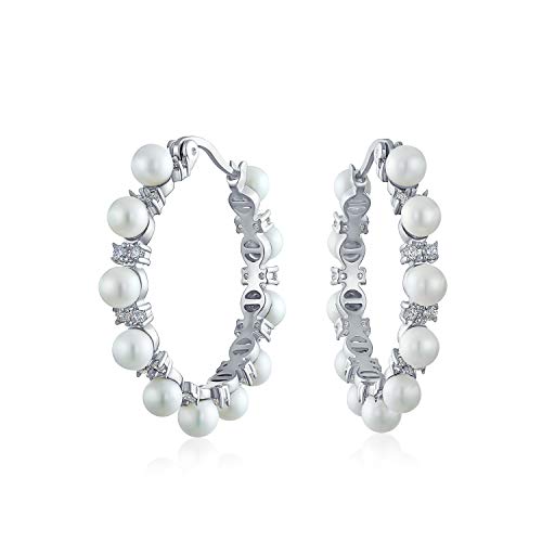 Braut Statement Hochzeitsschmuck Weiß Simulierte Perle Creolen Für Frauen Braut Teen Versilbert 1 25 Durchmesser