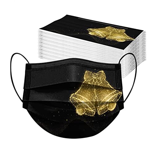 MEIYOUMK 50 Stück Weihnachtsmaske Mundschutz Erwachsene Einweg Mund und Nasenschutz mit Motiv Halstuch Maske Schwarz Weihnachtsmaske Schwarz MNS Mund Nasenschutz Atmungsaktiv Bandana Schals