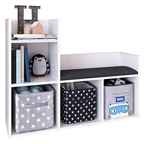 VCM Holz Kinderregal Bücherregal Sitzbank Kinder Spielzeugregal Schuhregal Lelus