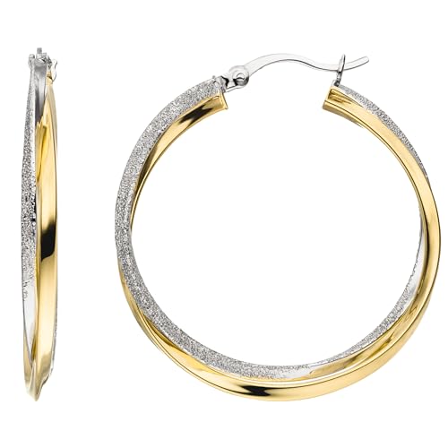 Jobo Damen-Creolen verschlungen aus 925 Sterling Silber Bicolor vergoldet mit Glitzer-Effekt