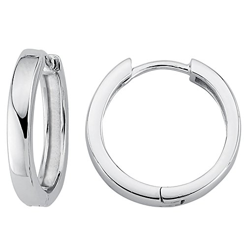 Vinani Damen Ohrringe 925 Silber - Klapp-Creolen Ohrring Set für Frauen aus 925 Sterling Silber mittel schmal glänzend rhodiniert 2CKB