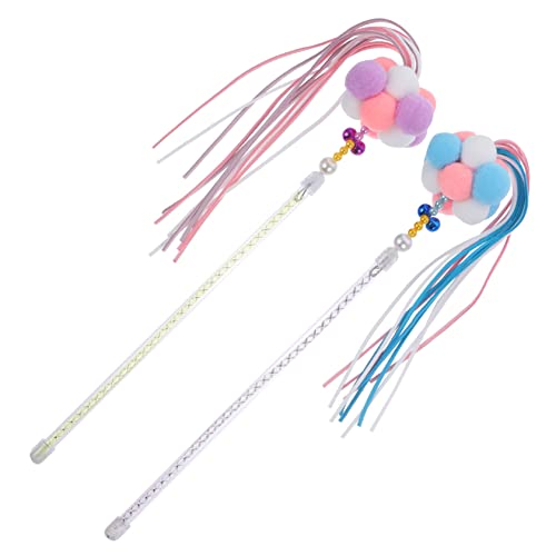 Artibetter 2 Stück Interaktives Katzenspielzeug Bunte Federwedel Katzenstab Katzenbeschäftigung für Kätzchen Indoor Haustier Zubehör Langlebig und Spaßig