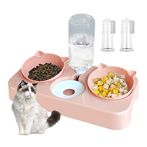 3-in-1 Katzen Napf Set mit Automatischem Wasserspender Doppelte Futter- und Wasserschalen für Katzen Kätzchen und Kleine Hunde Rosa