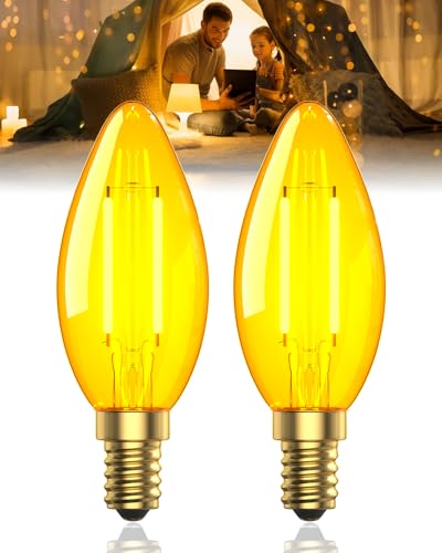 Klarlight E14 LED Glühbirne Kerzenbirne Vintage 2 5W C35 2200K Warmweiss Amber 20-25W Äquivalent Nicht Dimmbar Orange Lampenschirm Gold Sockel Retro Filament Glühbirne für Kronleuchter 2 Stück