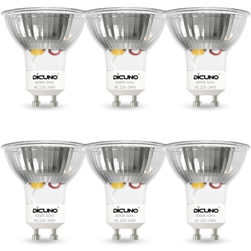 DiCUNO GU10 LED Neutralweiß 5W Ersetzt 50W Halogenstrahler 4000K 500lm Reflektorlampe 120 Abstrahlwinkel kein Flackern nicht dimmbar MR16 LED Spot 230V AC 6er Pack
