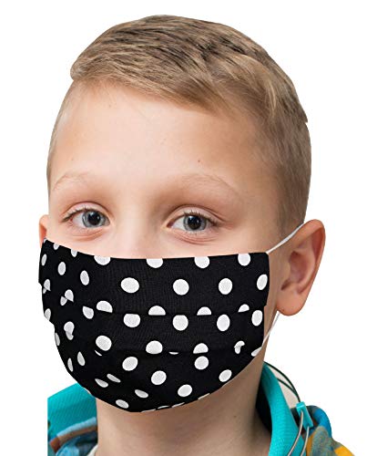 Mundschutz KINDER Mundschutz Maske Mundschutz mit Motiv gepunktet Masken Mundschutz waschbar Stoffmasken Mundschutz SCHWARZ große Punkte