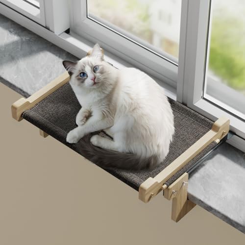 Eukue Katzen Hängematte Fensterplätze Katzen Fensterliege für Katze mit Massivholz und Metall Stabiles Fensterbrett Katze Katzenliege Fenster katzenhängebett Fenster bis 30 kg