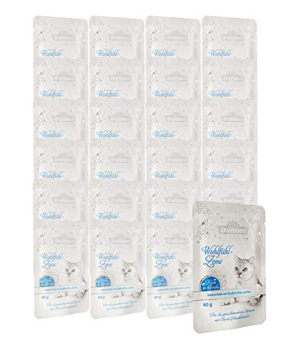 Dehner Premium Lovely Katzensnack Leckerli glutenfrei für ausgewachsene Katzen Brühe mit Thunfisch im Beutel 24 x 40 g 960 g