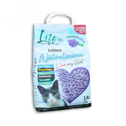 LifeGreen Naturalissima Katzenstreu 2 kg Lavendel mit Erbsenfaser und Maisstärke pflanzlich biologisch abbaubar klumpend 3 8 l geruchshemmend
