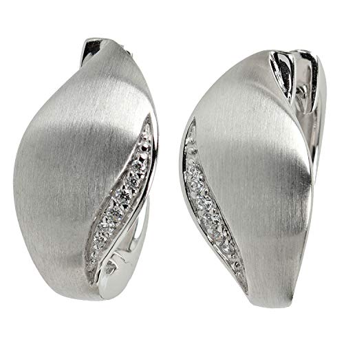 VIVENTY Damen-Ohrringe Klapp-Creolen aus Silber 925 mattiert mit Zirkonia weiß