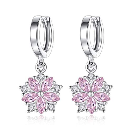 Canarea 1 Paar Damen Mädchen ohrringe silber 925 einfache Sonnen Blumen Pink Zirkonia creole Mode Hoop Ohranhänger