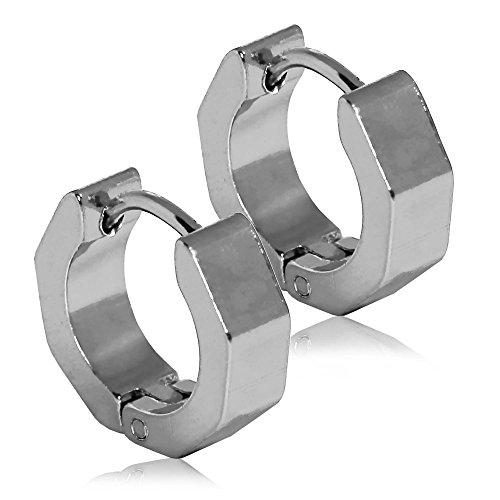 Tumundo 1 Paar Creolen Creole aus Edelstahl Klappcreolen Eckig Ohrstecker Ohrringe Huggie Variante silber