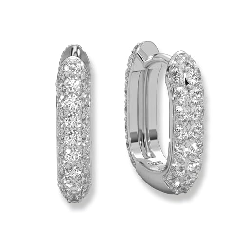 Ohrringe Creolen Damen Silber 925 Frauen Kreolen klein breit mit Zirkonia-Steinen Silberohrringe Hoops Huggies u-förmig oval rechteckig Schmuck-Geschenk für Frauen Freundin