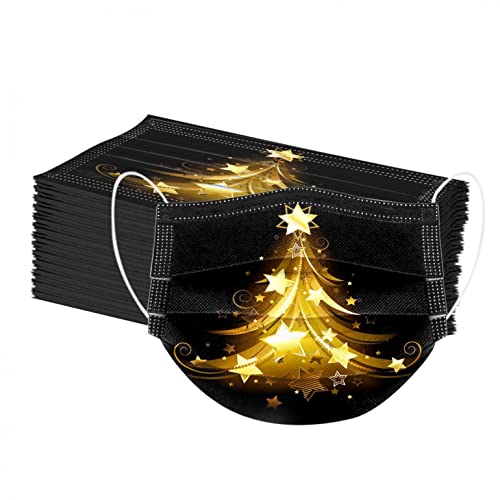 MEIYOUMK 50 Stück Weihnachtsmaske Mundschutz Erwachsene Einweg Mund und Nasenschutz mit Motiv Halstuch Maske Schwarz Weihnachtsmaske Schwarz MNS Mund Nasenschutz Atmungsaktiv Bandana Schals