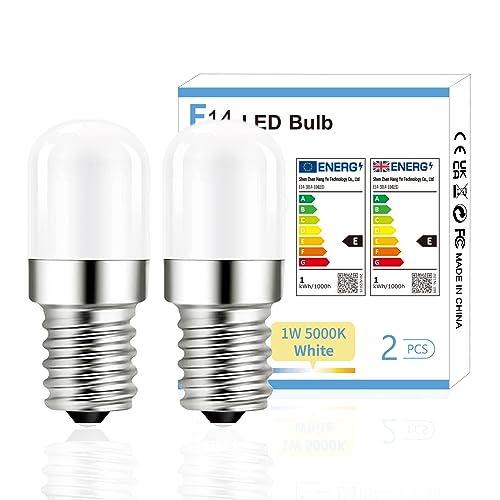 YzzYzz E14 Kaltweiß Lampe 5000K E14 Kühlschranklampe 1W Ersatz für 15W Halogenlampen 120 Lumen Kühlschrankbirne 360 Abstrahlwinkel Nicht Dimmbar 230V AC 2 Stück