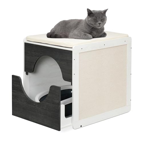 Relaxdays Katzenschrank für Katzentoilette Katzenklo verstecken ausziehbare Schublade HBT 57 x 50 x 60 cm weiß grau