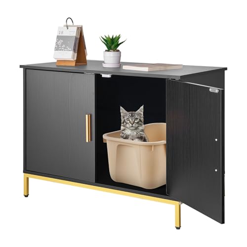 VEVOR Katzenschrank 700x450x545 mm Katzentoilette mit Metallbeinen -Griff Katzenklo Schrank Katzenhaus passend für die meisten Katzentoiletten für Schlafzimmer Wohnzimmer Schwarz
