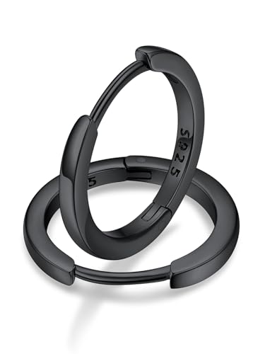 FaithHeart Schwarz Ohstecker für Herren Punk Helix Piercing Groß Ohrringe 12mm Huggie Creolen Silber 925 Damenohrringe Klappcreolen Ohrpiercing Ohrschmuck Geburtstag Weihnachten